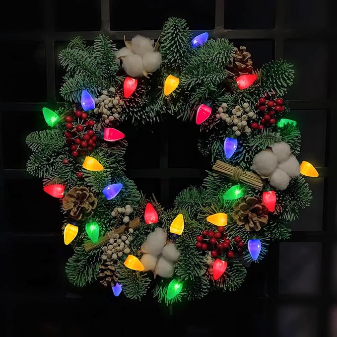 Anycosy Christmas Lights Outdoor, 100 LEDs C7 String Lights with Timer Function Battery Operated 8 Modes for Christmas Decorations