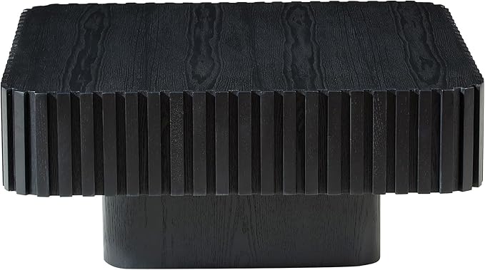 31.5" Square Coffee Table with Sturdy Base, Modern Luxury Wood Drum Center Tables,Small Wooden Accent with MDF, for Living Room, Minimalist Fluted Design-Black