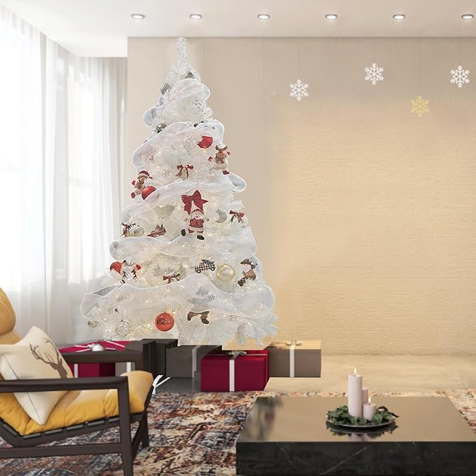 BESTHLS White Christmas Tree 8FT Artificial Christmas Pine Tree with 1500 Branch Tips Metal Stand for Home Holiday Decoration