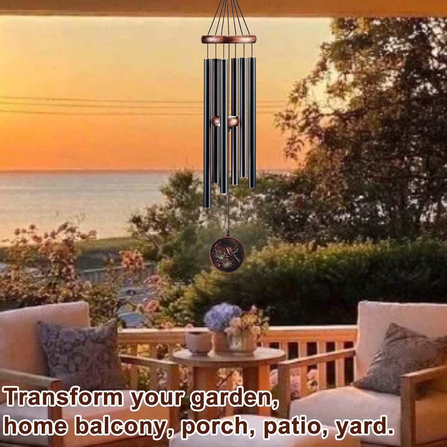 Wind Chimes for Outside, Hummingbird Deep Tone Vintage Wind Chime Outdoor Clearance, Sympathy/Memorial/Festivals/Birthday Gift for Mom Dad Grandma, Home Garden Patio Decor (32" Hummingbird)