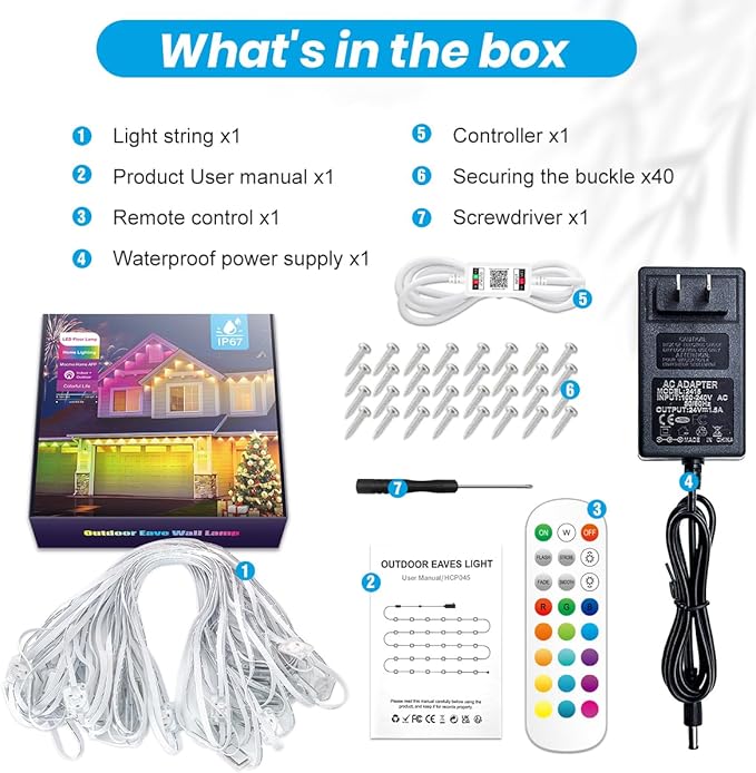 100FTPermanent Outdoor RGB Lights, LED Eaves Lights,IP67 Waterproof Light for House,Smart LED with App/Remote Control for Outdoor Decor,Garden Decor,Party,Holiday