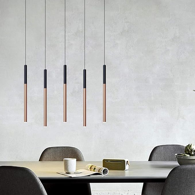 ALTAIR 5 Mini Pendant Lighting Black-Copper - LED Hanging Light Fixture for Kitchen Island, Bar, Foyer - Cluster Pendants - Dimmable, Adjustable Wire, Lamp Bulb Included