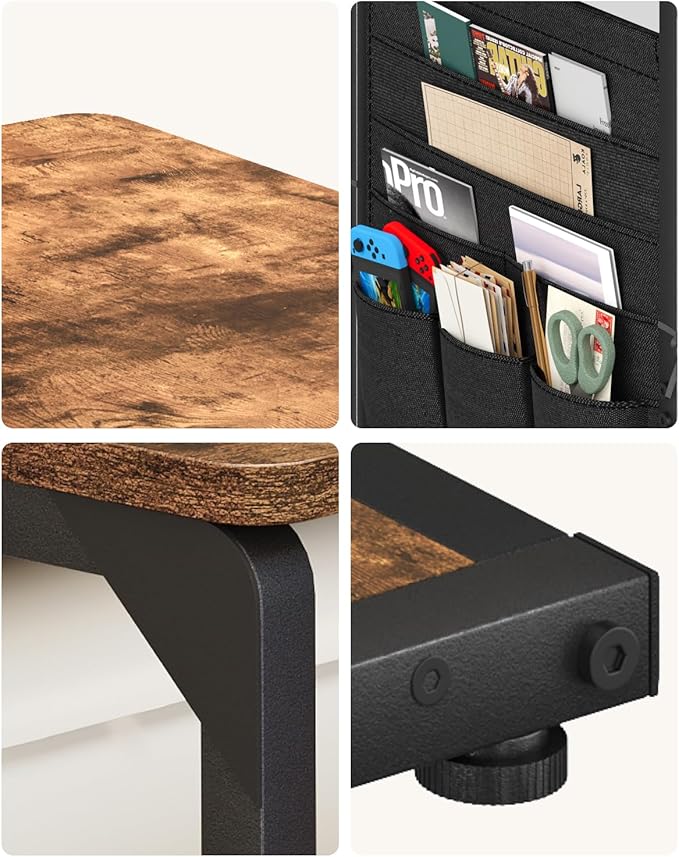 C-Shaped End Tables with Storage Bag, Sofa TV Trays Set of 2, Tray Table Small Couch Side Table for Living Room, Bedroom, Bedside ET-P-BRW2