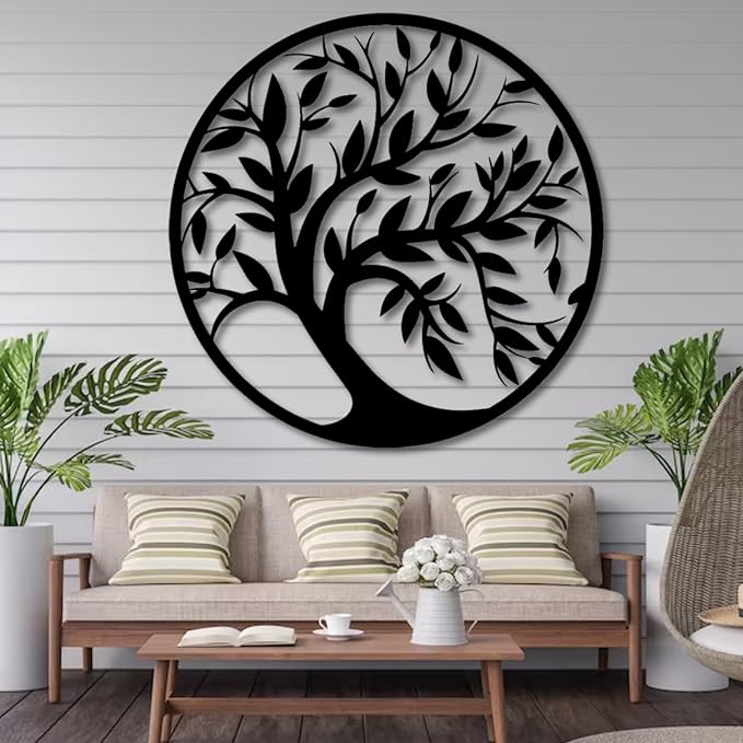 Tree of Life Wall Art,Metal Tree Wall Decorations for Living,Dining Roo,Tree of Life Metal Wall Art(19"×19", Style 4)