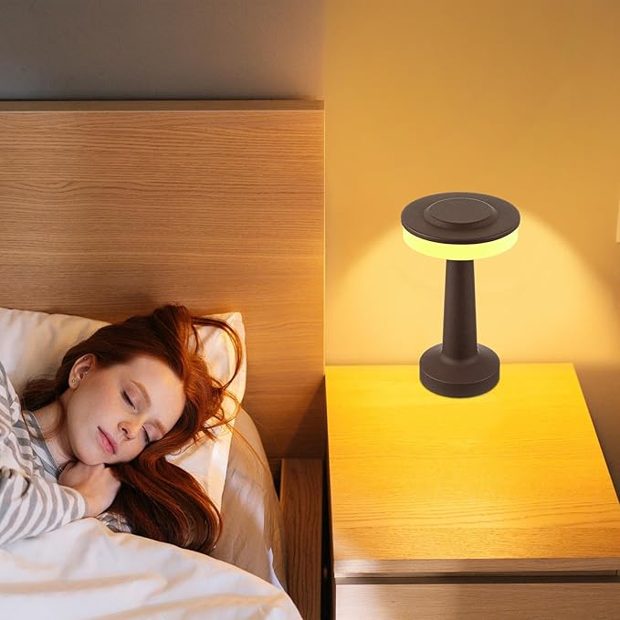 Riakrum 2 Pcs LED Portable Cordless Table Lamp with Touch Sensor 3 Color Stepless Dimming Rechargeable Battery up to 15 Hours Cordless Table Light Wireless Lamp for Nursery (Brown)