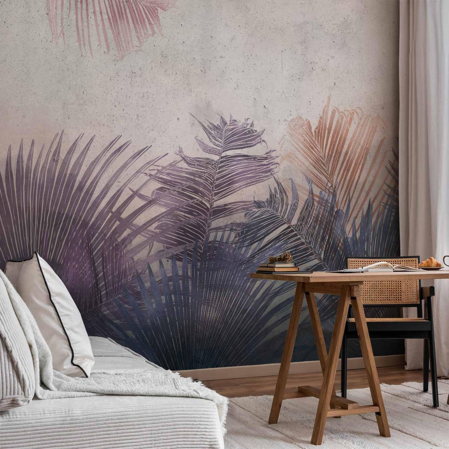 artgeist Wall Mural Jungle 173x124 in - Peel and Stick Self-Adhesive Wallpaper Removable Large Sticker Foil Wall Decor Print Picture Image Design Leaves Botanical Nature Purple Grey b-A-0827-a-a
