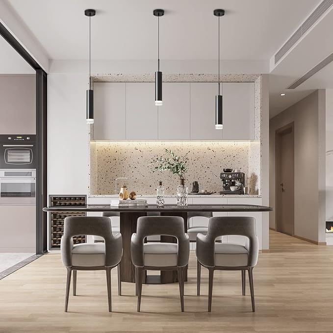 KCO Lighting LED Black Mini Pendant Light Modern Cylinder Pendant Lighting Small Adjustable Contemporary Ceiling Hanging Light for Kitchen Island Living Room (Black)