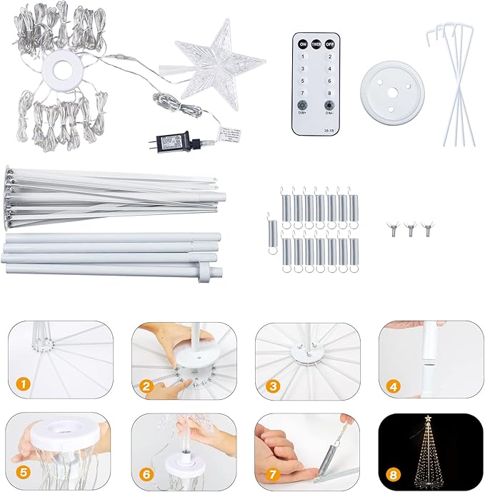 Outdoor Christmas Cone Tree Light with Star Topper, 6ft 265 LED Lightshow Christmas Tree with 8 Modes Timer Remote, Dimmable Artificial Tree for Porch Yard Patio Indoor Decorations, Warm White