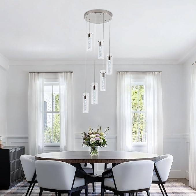 Pendant Lights Kitchen Island Brushed Nickel, Dimmable LED Pendant Light Fixtures with Remote, Modern Kitchen Pendant Lighting Over Island for Dining Room & Bar Counter 3000K-6000K
