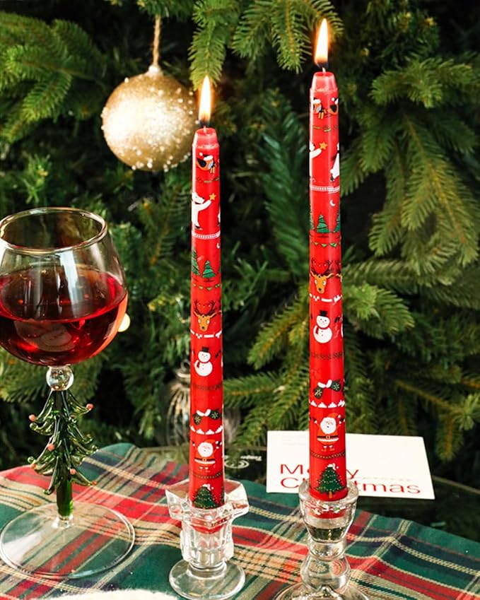 Christmas Taper Candles Red Taper Candles Candlestick Christmas Party Gift Winter Holiday Dinner Table Decorations,10inch,Set of 2,CHC