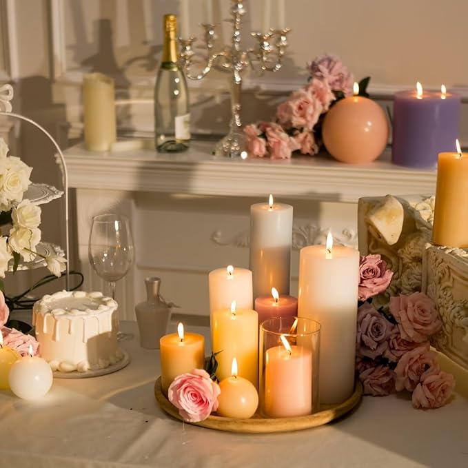 MOZEAL 3" x 4" Hand-Poured Unscented Blush Candle, Dripless Light Pink Pillar Candle Set of 3, Long Clean Burning, Approx 72 Hours Burn Time, Rustic Country Style Decor, Pearl Blush Rose
