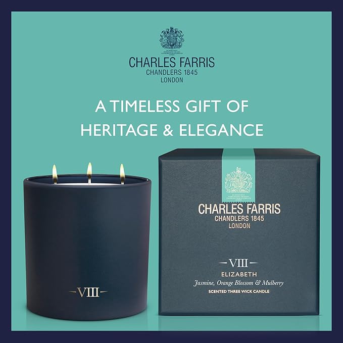 Charles Farris Luxury Scented Candle – 3 Wick, Hand-Poured, Long Lasting, Clean Burning, 640g / 22.5oz, Up to 80 Hour Burn, Made in England – Orange Blossom, Jasmine, Green Mulberry – Elizabeth
