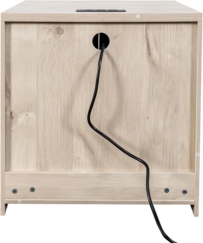 MINCETA End Table Set of 2, Modern Bedside Table with Charging Station and USB Ports, Rustic Wood Square Nightstand with Door for Living Room, Bedroom, Gray