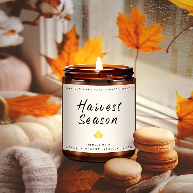 Fall Candle - Harvest Season Scented Candle, Fall Soy Candles for Home Decor, 7 oz Natural Soy Wax โ Long-Lasting Autumn Candles, Aromatherapy Gift for Women & Thanksgiving, 7oz