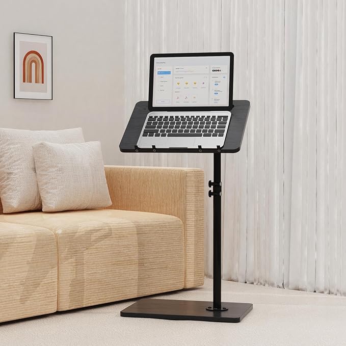 TV Tray Table, Adjustable C Shaped End Table for Couch, 360°Swivel Couch Side Tables That Slide Under Couch Desk Tray Tables for Small Space Sofa Bed Living Room Bedroom Bedroom(Black)