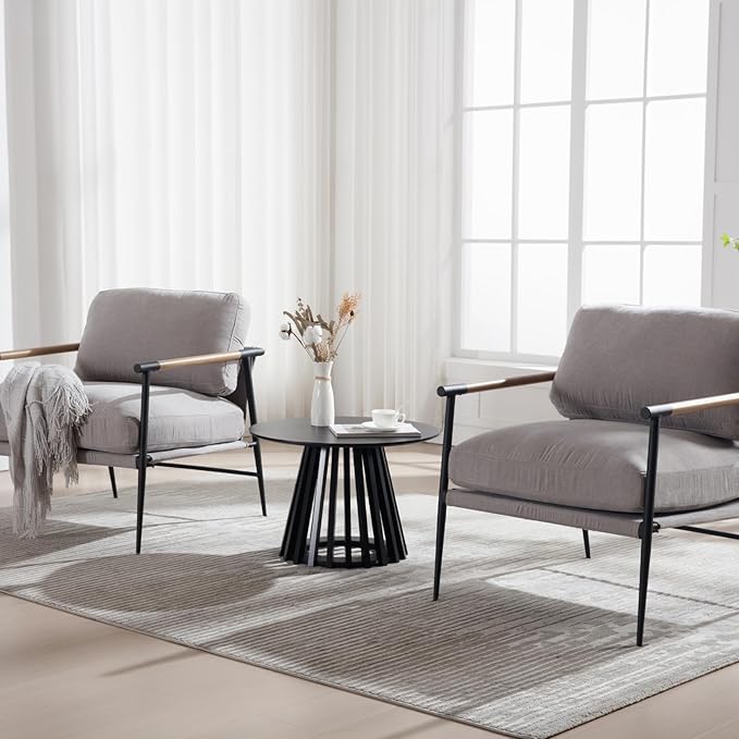 Round Coffee Table, 24 Inch Modern Small Side Table for Living Room, Black