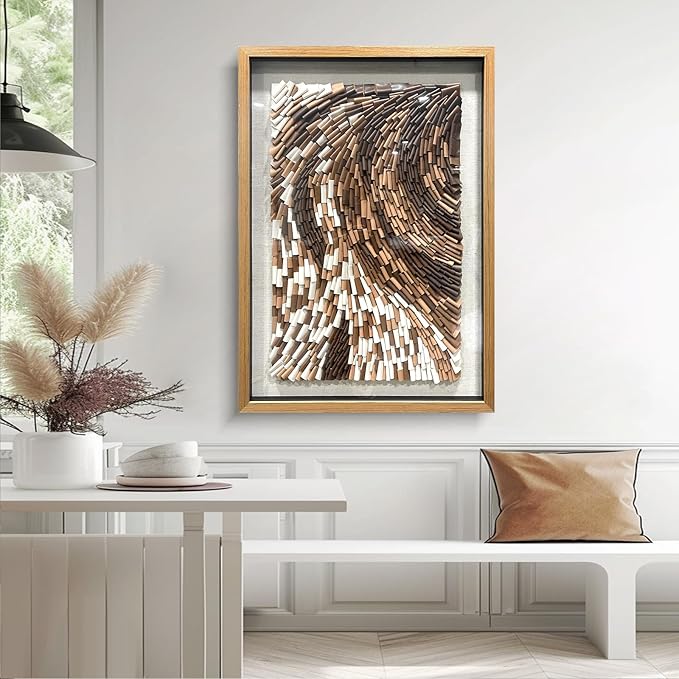 BrightA The Texture Leather Collage Craft Painting With A Contrast Of Brown And White Colors Adds An Artistic Atmosphere And Style To The Space 27.5"x39.4"