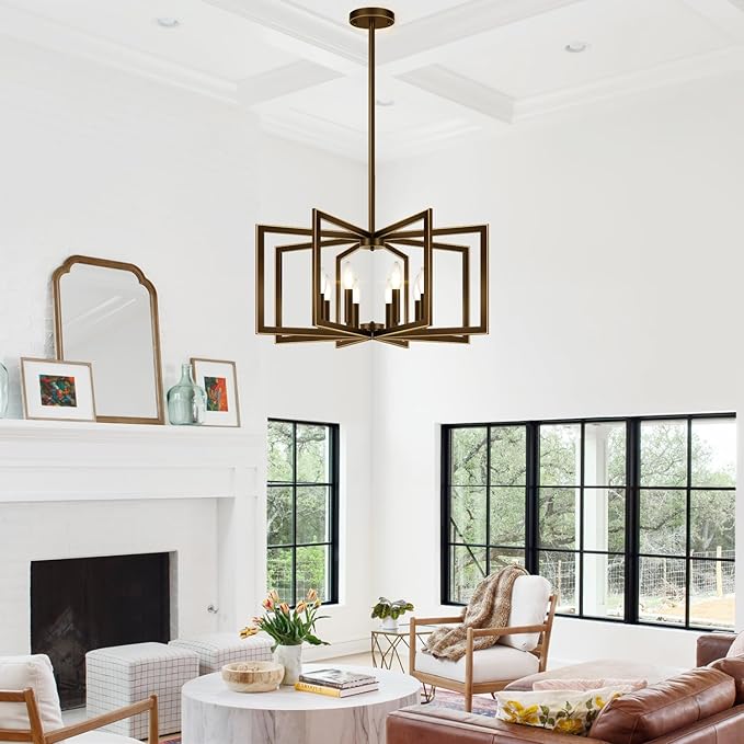 28" Modern Oil-Rubbed Bronze No Assembly Required Chandelier for Dining Room, Bronze Dining Room Light Fixture Over Table, Industrial Metal Hanging Pendant Light for Kitchen Island, Entryway, Foyer