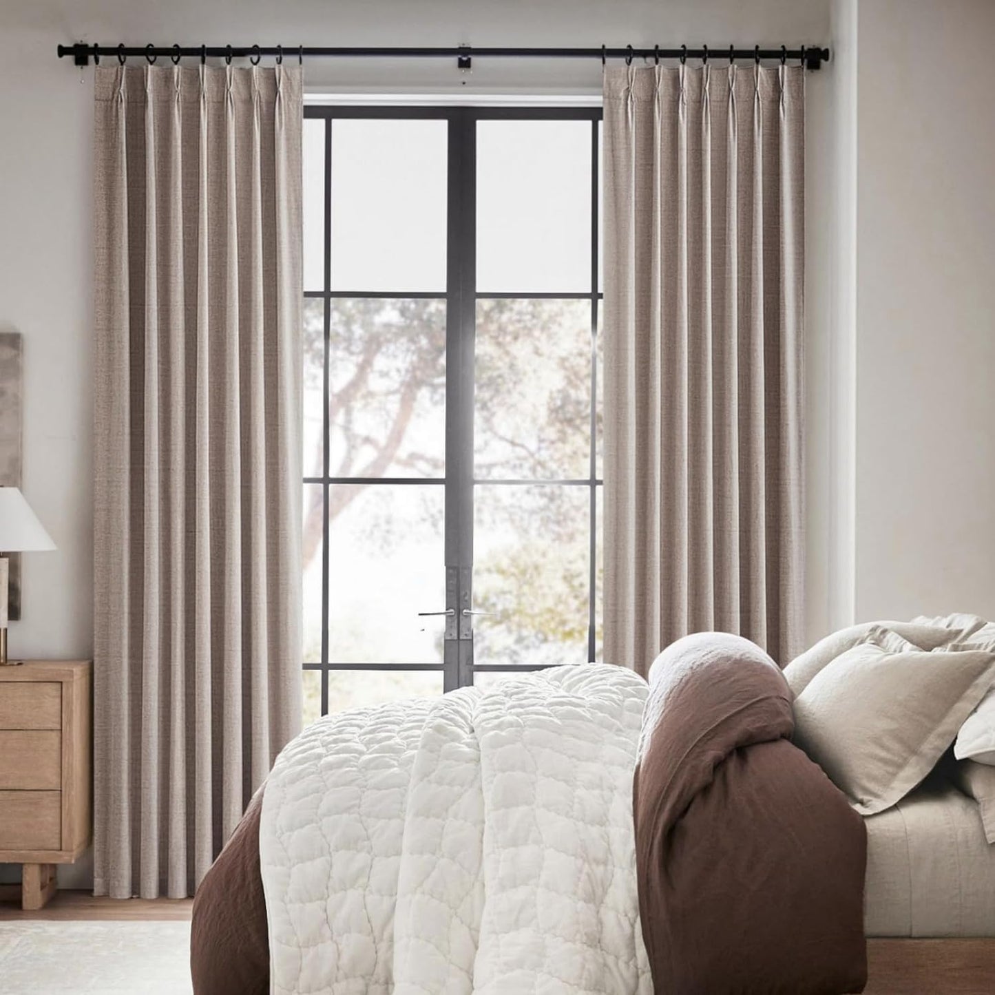Extra Long 132 Inches Blackout Curtains for High Ceiling Living Room Large Window Pinch Pleated Tall Drapes Noise Cancelling Thermal Light Blocking Farmhouse Luxury(40"Wx132"x2 Panels Linen)