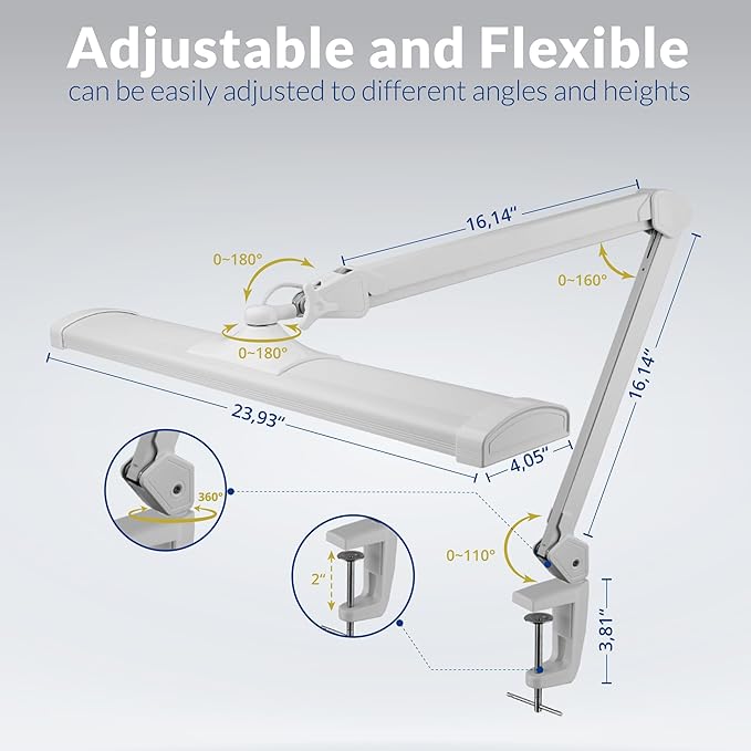 2300 Lumens Ultra Bright LED Desk Lamp โ Professional Eye Care Task Light 5 Level Adjustable Brightness & Color Temperature, for Home Office, Architecture, Beauty (CCT, Dimming, White)
