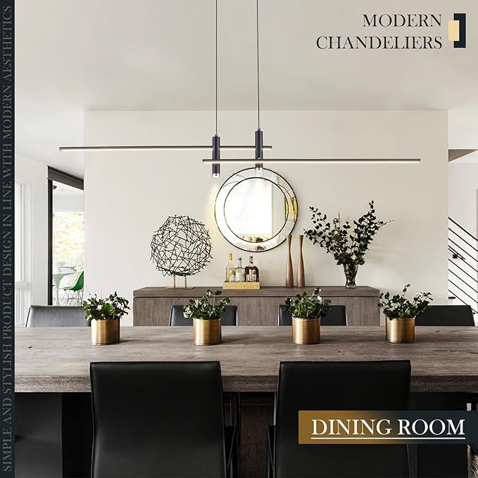 Modern LED Chandelier47.3 Black Kitchen Island Pendant Light Fixtures Linear Pendant Lighting with Remote Dining Rooms Living Room Dimmable 3000K-6000K