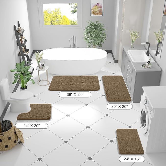 OLANLY Bathroom Rugs 24x16, Extra Soft Absorbent Chenille Bath Rugs, Rubber Backing Quick Dry, Machine Washable Bath Mats for Bathroom Floor, Tub and Shower, Home Decor Accessories, Tan