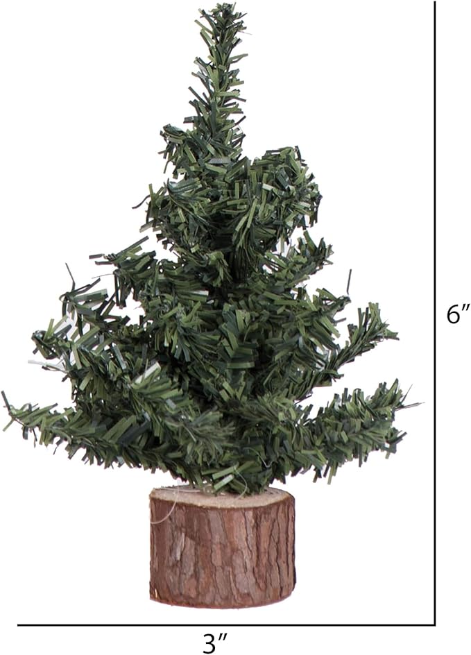 Vickerman 6" Mini Pine Artificial Christmas Tree Unlit, Seasonal Indoor Tabletop Home Decor with Decorative Wood Base