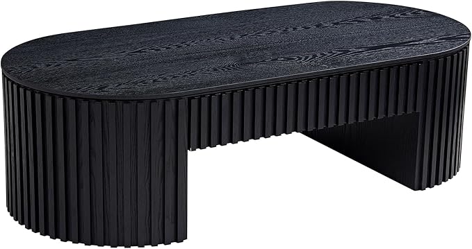 51.18'' Oval Coffee Table for Living Room Fluted Center Table with Drawer, Mid Century Modern Coffee Tables, Easy Assembly for Office Storage Tea Table Black