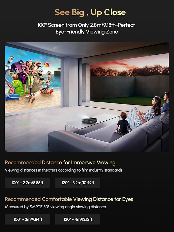 Smart Projector 4K Daylight,Certified Apps,ToF CMOS Auto Focus,2300ANSI High Lumen Ultra HD Home Outdoor Movie Gaming Projector with WIFI6 Bluetooth,Google TV,NFC Casting,DB Audio,HDMI ARC,HDR10