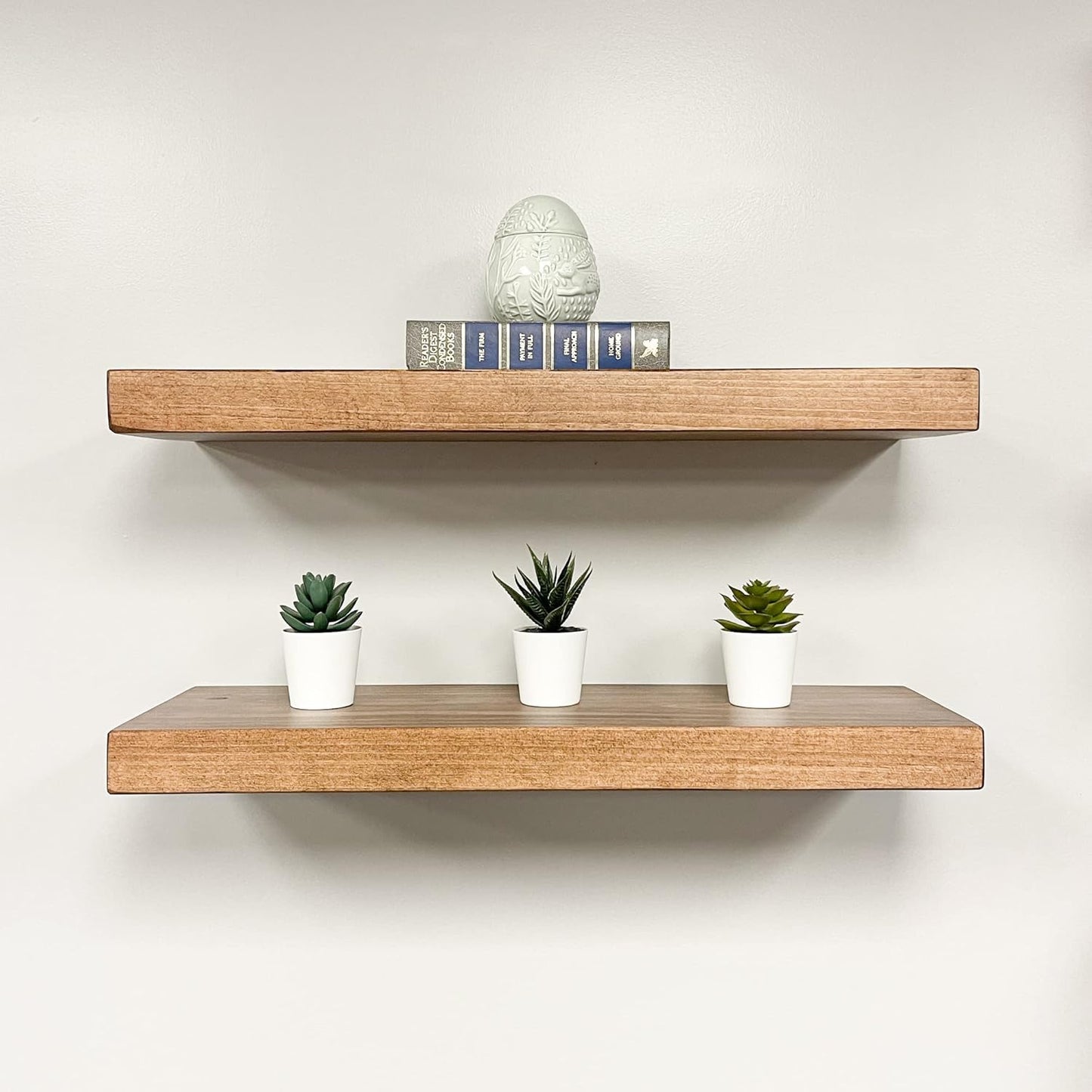 URBANDI, Rustic Floating Shelves, Set of 2, Hidden Bracket, Solid Wood, Heavy Duty, Wall Mounted Shelves, (Brown, 36Wx8D)