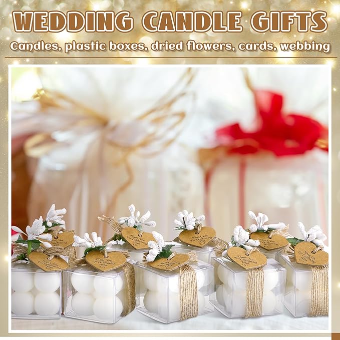 MTLEE 30 Sets Mini Bubble Candles Wedding Favors Gifts for Guests 1.57" x 1.38" Bubble Candles with Cards Dried Flowers DIY Gift Set for Baptism Party Bridal Shower Thank You Gifts (White)