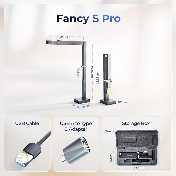 CZUR Fancy S Pro USB Document Camera for Teacher, 12MP 4K Webcam with Microphone and LED Light, Up to 60fps, Auto Focus, for Remote Teaching, Web Conference, for Mac and Windows, Black
