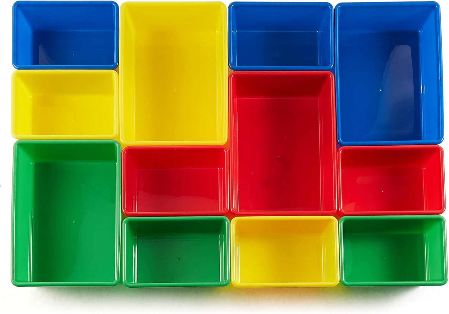 Amazon Basics Kids Toy Storage Organizer With 12 Plastic Bins, Natural Wood With Bright Bins, 10.9" D x 33.6" W x 31.1" H