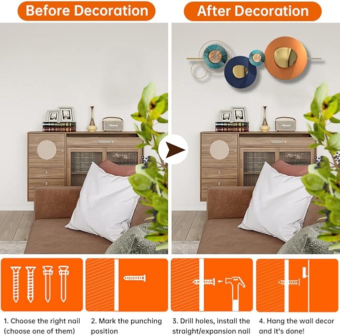 Metal Geometric Round Abstract Wall Art, Modern Orange Circle, Large, Hanging Wall Sculptures for Living Room, Bedroom & Outdoor (Orange)
