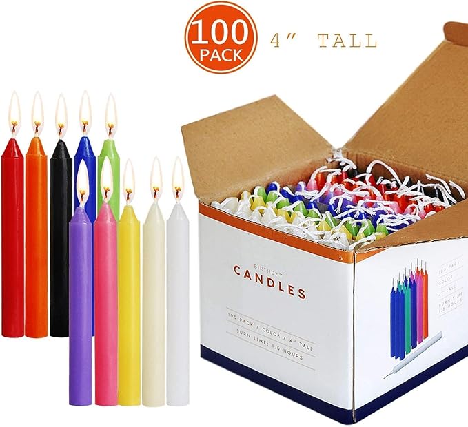 Onebird 100 pcs Unscented Assorted Colors Mini Taper Candle | 4" Tall x 1/2" Diameter | Great for Casting Chimes, Rituals, Spell, Wax Play & More