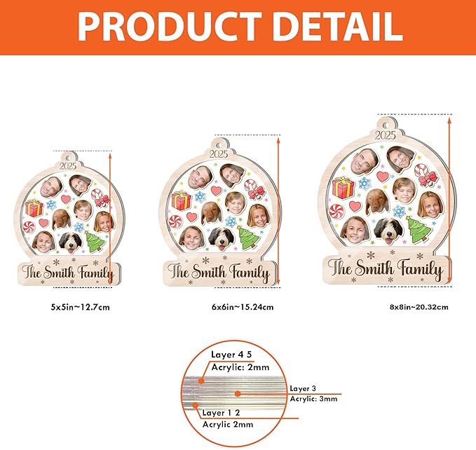 Personalized Family Christmas Ornament 2025 - Snow Globe Customized Shaker Ornaments - Custom Family Hanging Ornament - Xmas Tree Hanging Decor - Gifts for Christmas