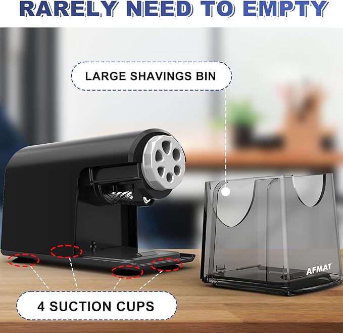 AFMAT PSX2 Electric Pencil Sharpener for Classroom, 6 Holes, Heavy Duty Pencil Sharpeners for Home, Pencil Sharpener Plug in for 6-11mm Pencils, Auto Stop, Super Fast, Save Pencils, Black