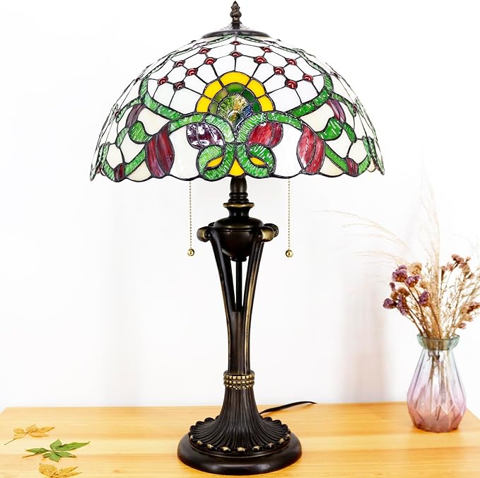 Table Lamp Base Replacement Only, Wide 7 Height 24 Inch, Fit for 12, 14, 16, 18 Inch Tiffany Style Stained Glass Lampshade, Dark Bronze Finish, Resin, Pull Chain Switch(I (W7H24 Inch)) 