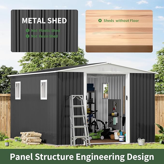 12FT x 10FT Outdoor Storage, Metal Anti-Corrosion Utility Tool House with Lockable Door & Shutter Vents,Outdoor Waterproof Garden Tool Storage Sheds