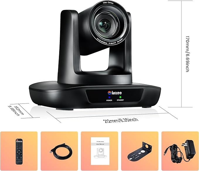 UHD 4K HDMI/USB3.0 PTZ Camera with 12X Optical Zoom, 90ยฐ FOV Wide Angle Lens, Video Conference Room Camera,Live Streaming for Church Worship, Work with Zoom Webex OBS YouTube Facebook