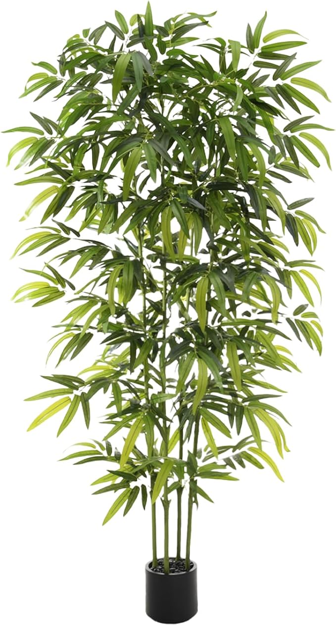 Artificial Tree Fake Plants, Artificial Bamboo Tree 5FT Tall in Black Potted, Artificial Tree Indoor Decor Bamboo Silk Tree with Natural Wood Trunk, for Home Office Living Room Modern