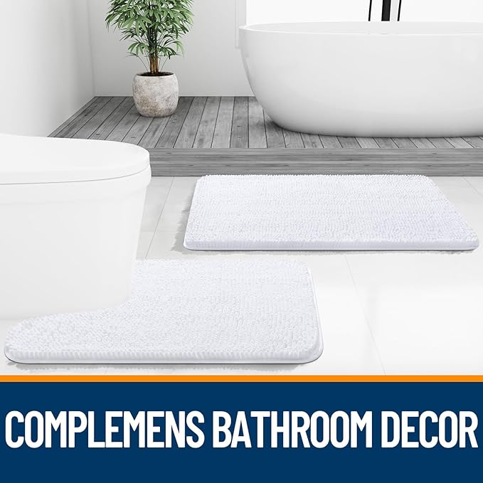 OLANLY Bathroom Rugs 45x27, Extra Soft Absorbent Chenille Bath Rugs, Rubber Backing Quick Dry, Machine Washable Bath Mats for Bathroom Floor, Tub and Shower, Home Decor Accessories, White
