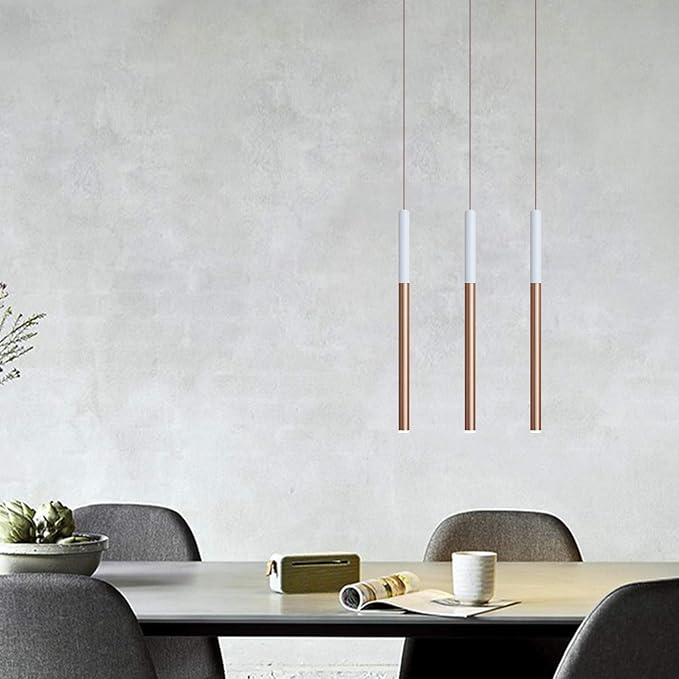 ALTAIR 3 Mini Pendant Lighting White-Copper - LED Hanging Light Fixture for Kitchen Island, Bar, Foyer - Cluster Pendants - Dimmable, Adjustable Wire, Lamp Bulb Included