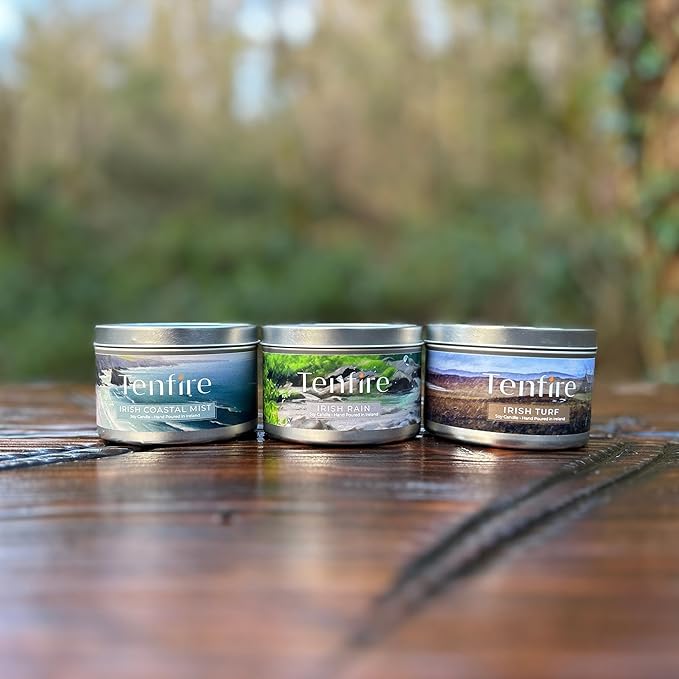 Irish Candles Gift Set of 3 – HandPoured Soy Wax Scented Candles - Irish Turf, Coastal Mist & Rain – 120H Burning, Soy Candle for Home Scented, Best Gift for Relaxation & Home Décor