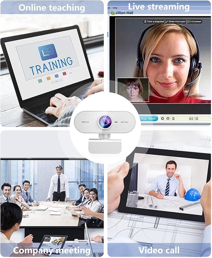 Webcam for pc with Microphone,Full HD 1080P White Streaming Web Cam for Mac Laptop, Mini USB C External Clip Computer Camera for Desktop,Cheap Facecam for Video Conference,Gaming Skype Meeting