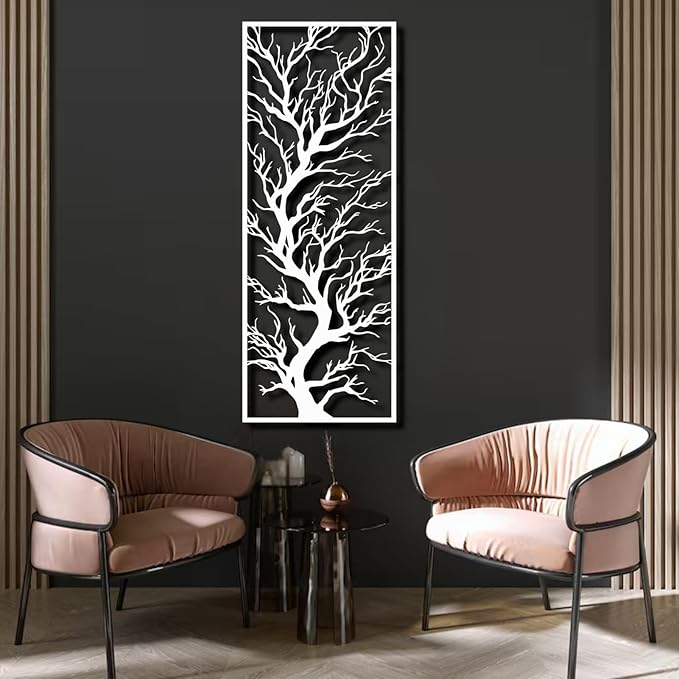 ENJOYOO Metal Wall Art Tree, Metal Tree Branch Wall Deco for Living Room, Garden, Outdoor (Black, 30×11in/76×29cm, metal wall art)