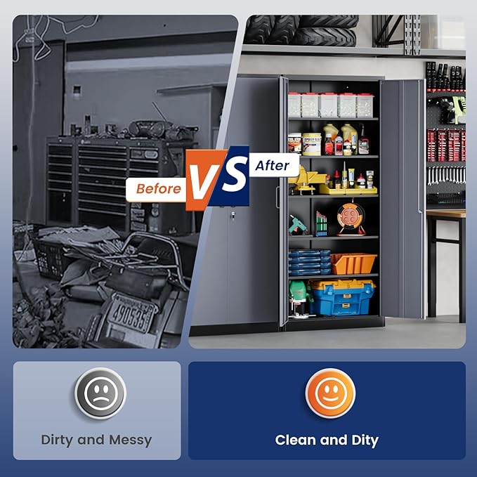 Yizosh Metal Storage Cabinet with Locking Doors and 5 Adjustable Shelves, 72" Garage Storage Cabinet Steel Lockable for Office,Home,Garage