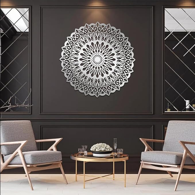 EANHIPE Metal Mandala Wall Art, Mandala Metal Wall Decor, Flower Of Life Wall Decor, Lotus Flower Wall Art, Buddhist Lotus Wall Hanging, Meditation Decoration, Yoga Room (White, 31"x31"/80x80cm)
