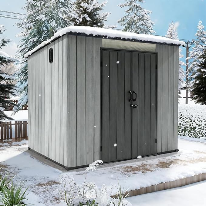 Domi 6x8FT Lean to Resin Shed, Plastic Outdoor Storage Shed with Carpet, Outside Storage Building for Garden Tools, Bike, Lawn Mower, Yard
