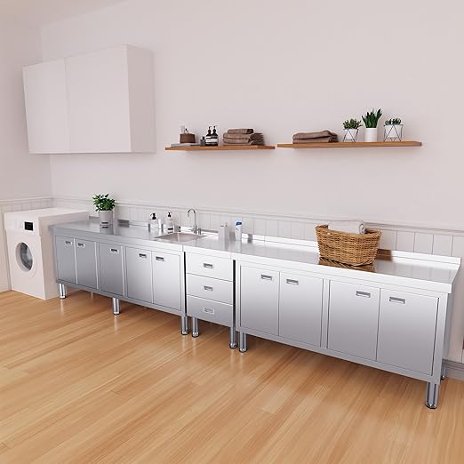 WWK Outdoor Kitchen Drawer, Stainless Steel Kitchen Cabinet with Drawers, Triple Access BBQ Drawers for Outdoor, Commercial Restaurant, Garage, 20.87" D x 19.68" W x 35.43" H